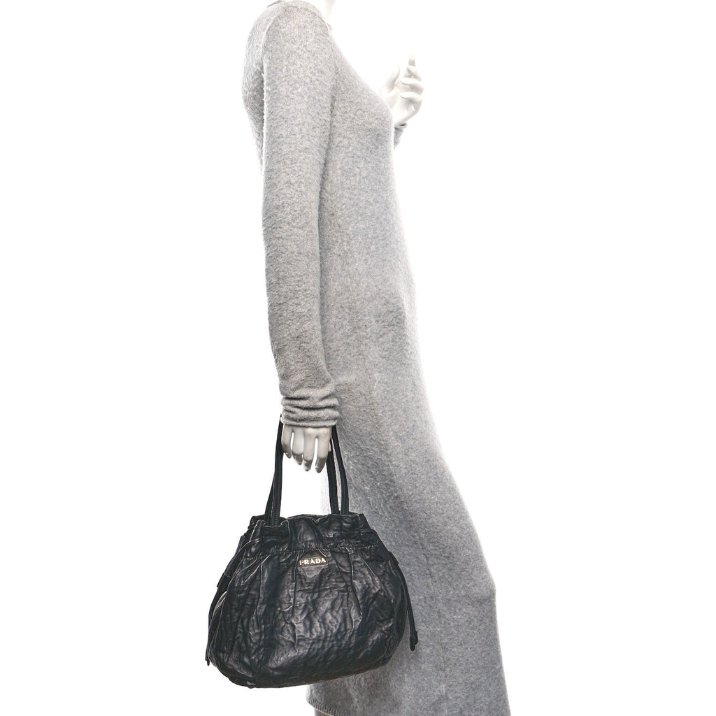 Prada Nappa Antique Drawstring Tote Black