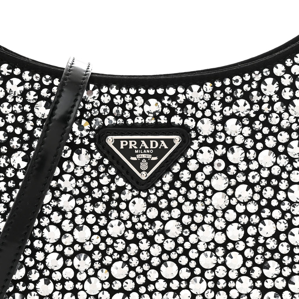 Prada Satin Crystal Cleo Adjustable Strap Shoulder Bag Metal