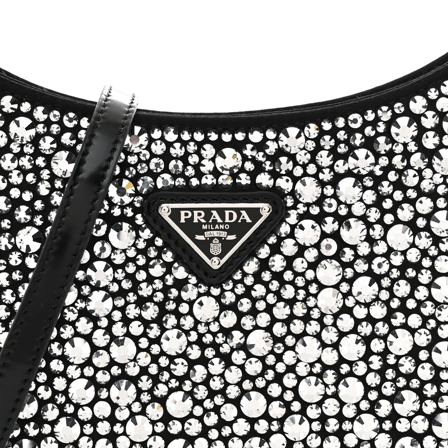 Prada Satin Crystal Cleo Adjustable Strap Shoulder Bag Metal