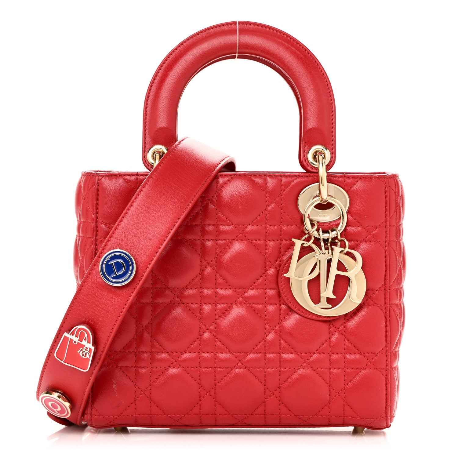 Christian Dior Lambskin Cannage Small Lucky Badges My Lady Dior Red