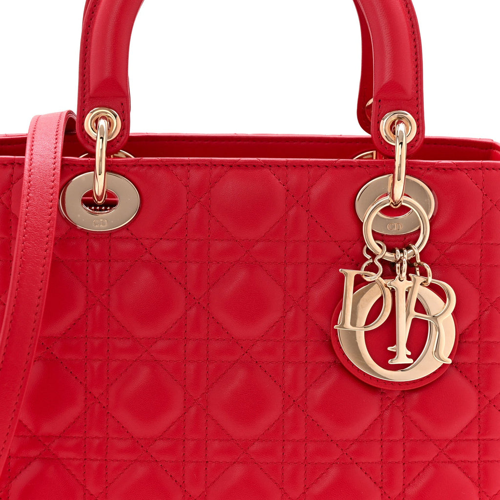 Christian Dior Lambskin Cannage Medium Lady Dior Red