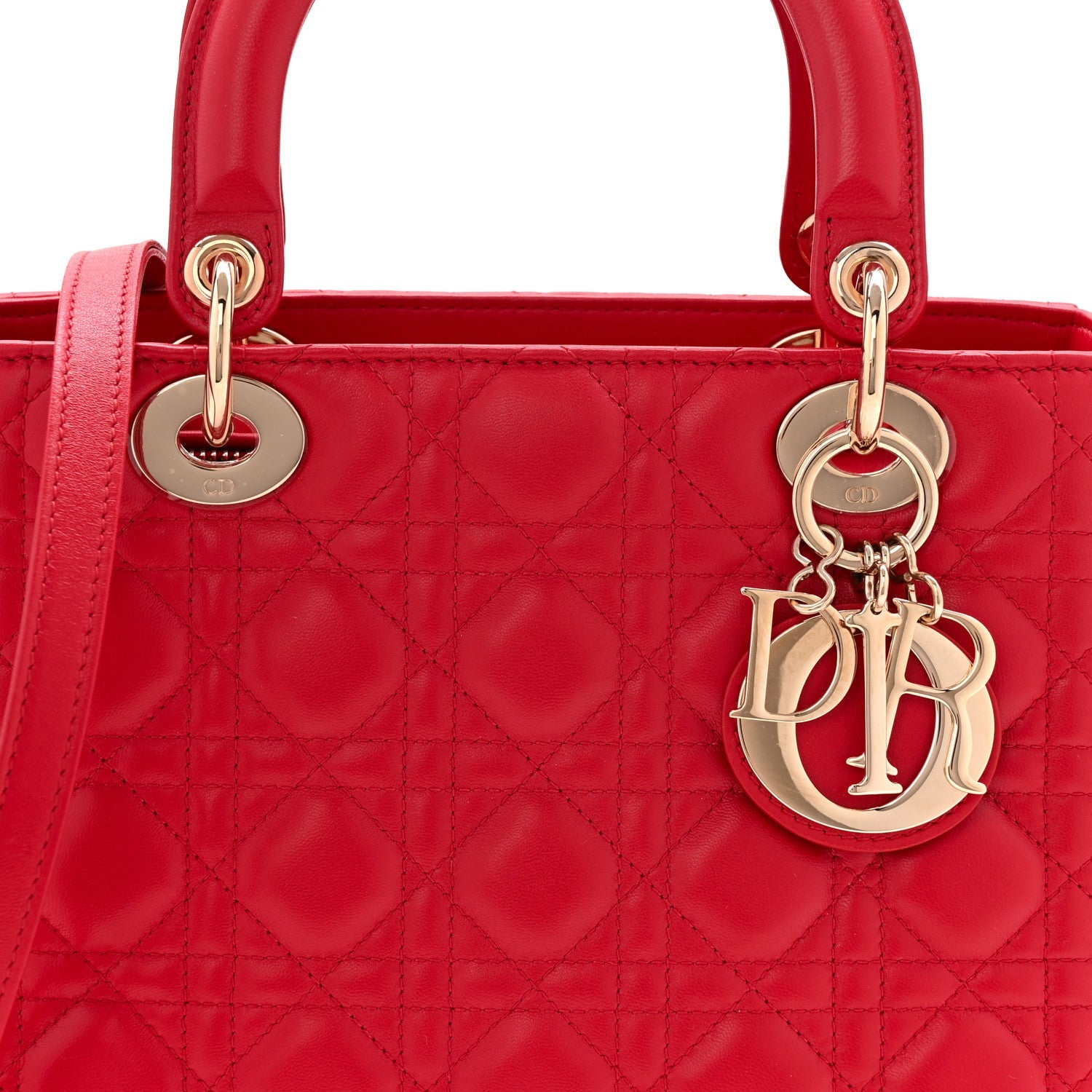 Christian Dior Lambskin Cannage Medium Lady Dior Red