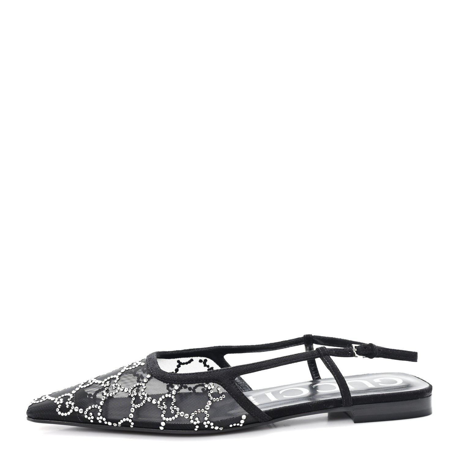 Gucci Suede Mesh Crystal GG Monogram Slingback Ballet Flats 39 Black