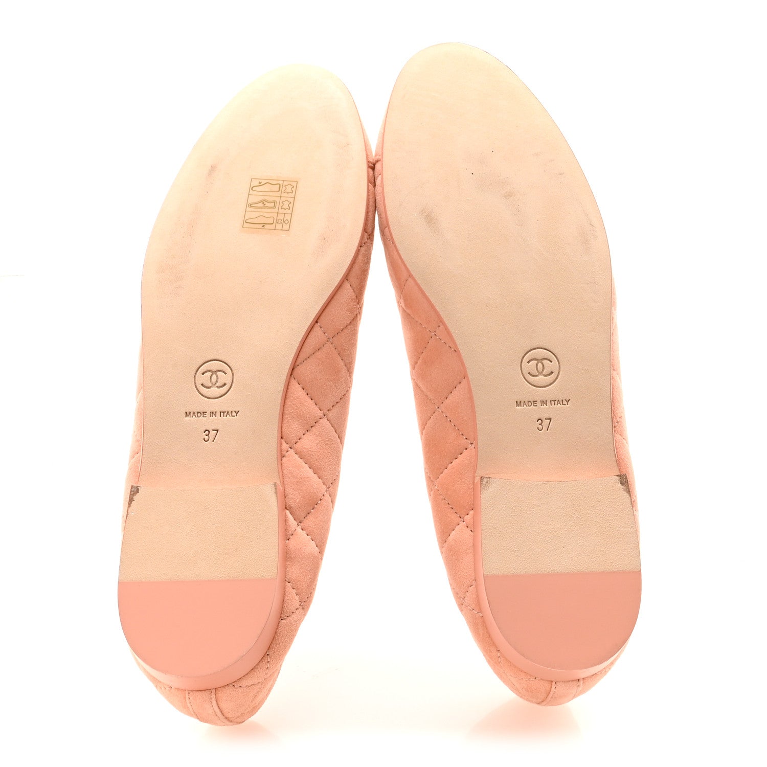 Chanel Suede Quilted Cap Toe CC Ballerina Flats 37 Light Orange