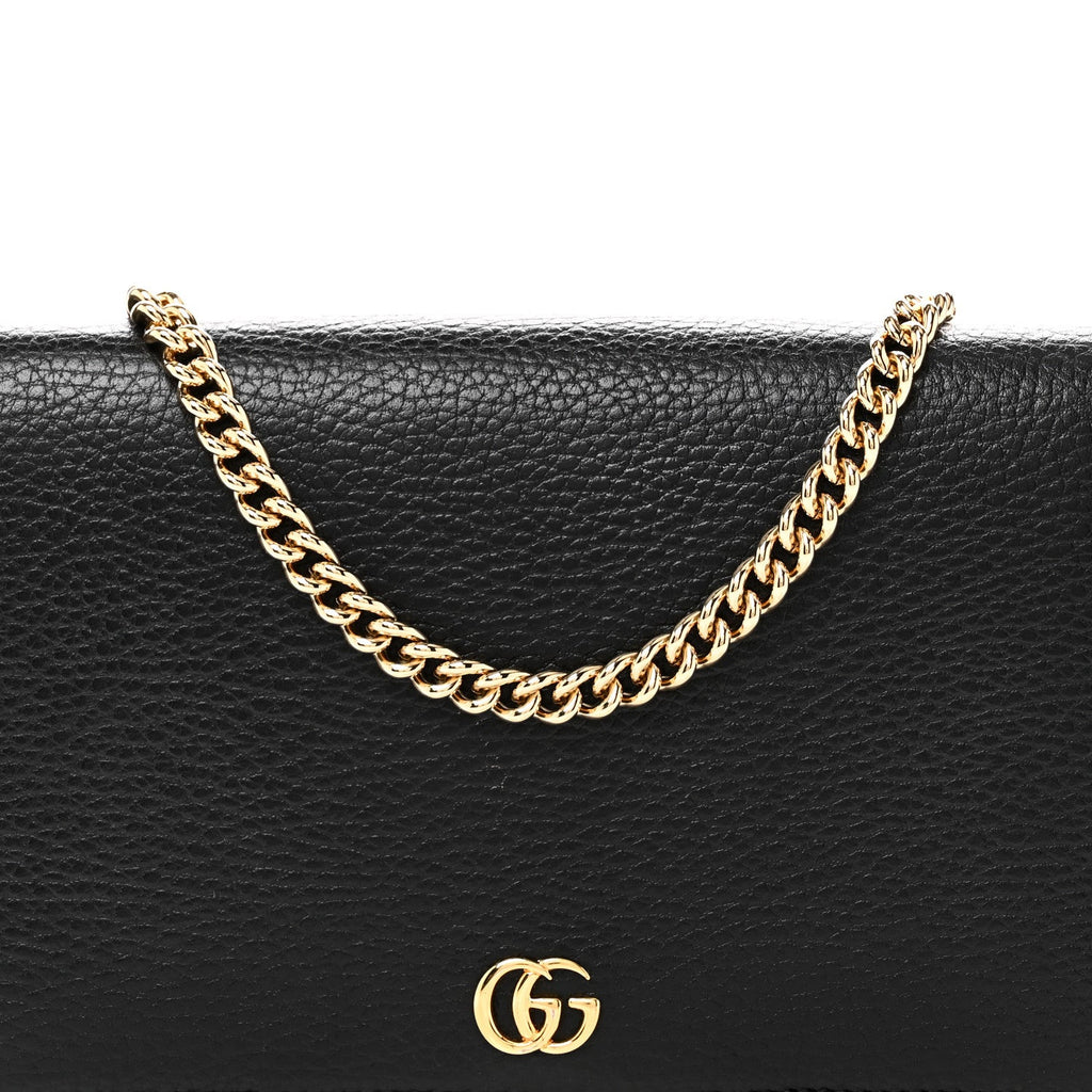 Gucci Calfskin Mini GG Marmont Chain Wallet Black