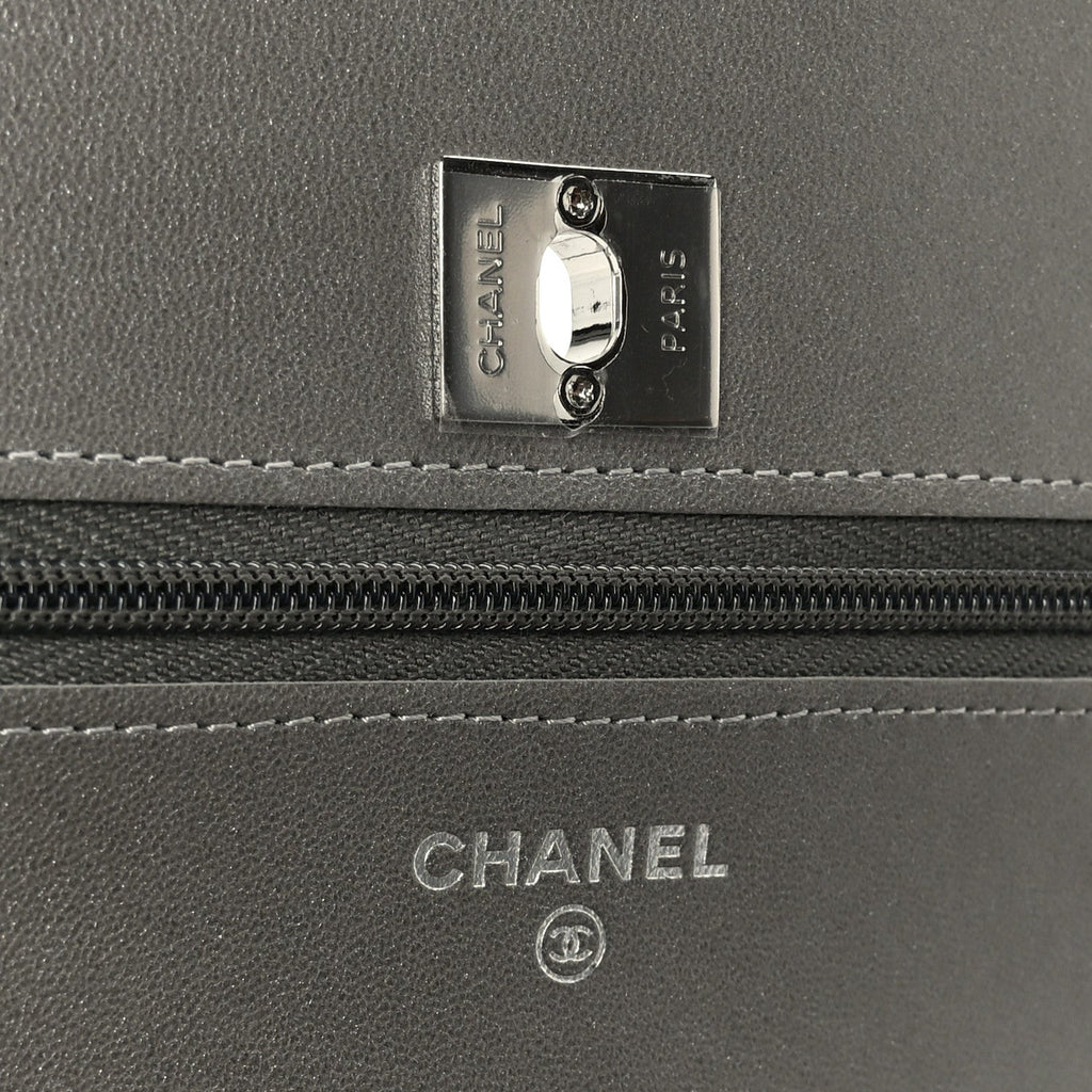Chanel Lambskin Crystal Quilted Wallet On Chain WOC Grey
