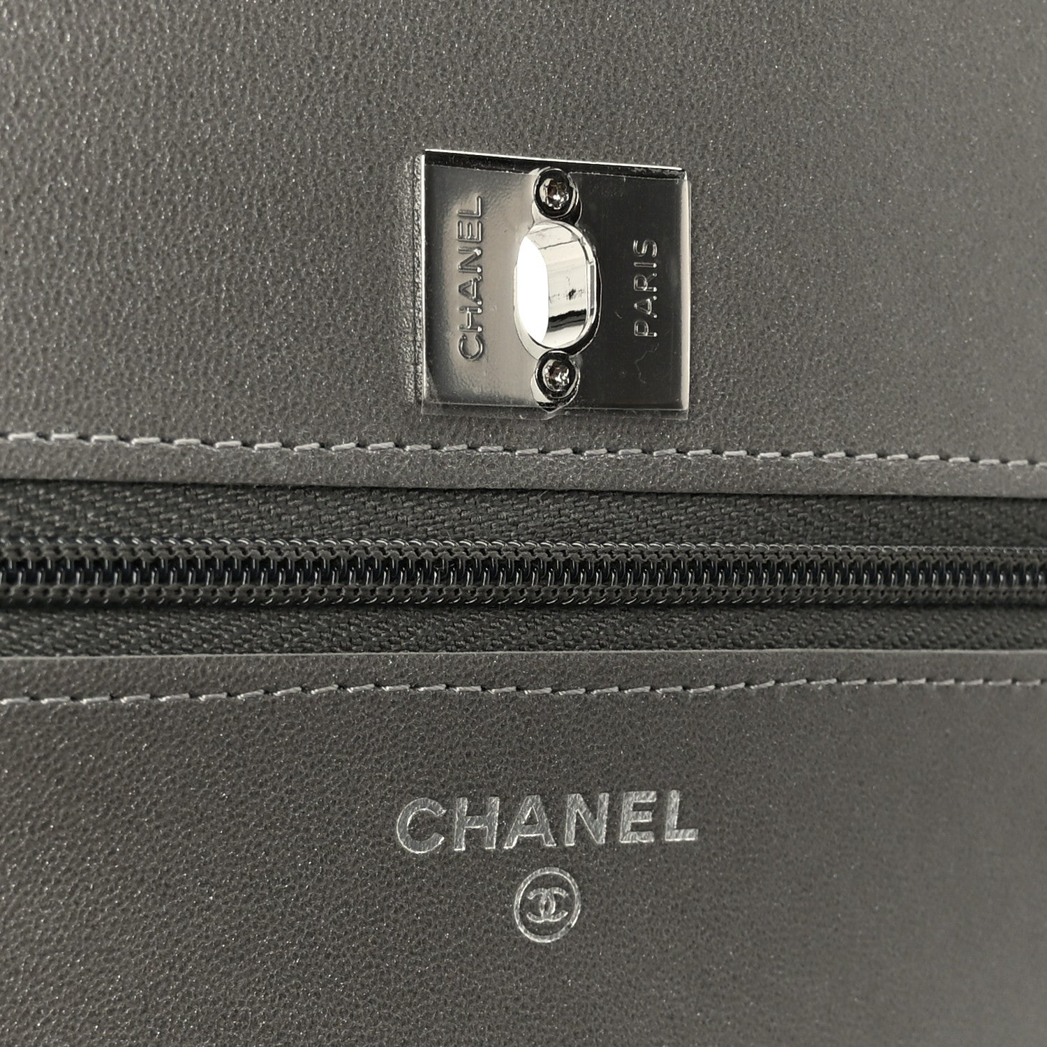 Chanel Lambskin Crystal Quilted Wallet On Chain WOC Grey