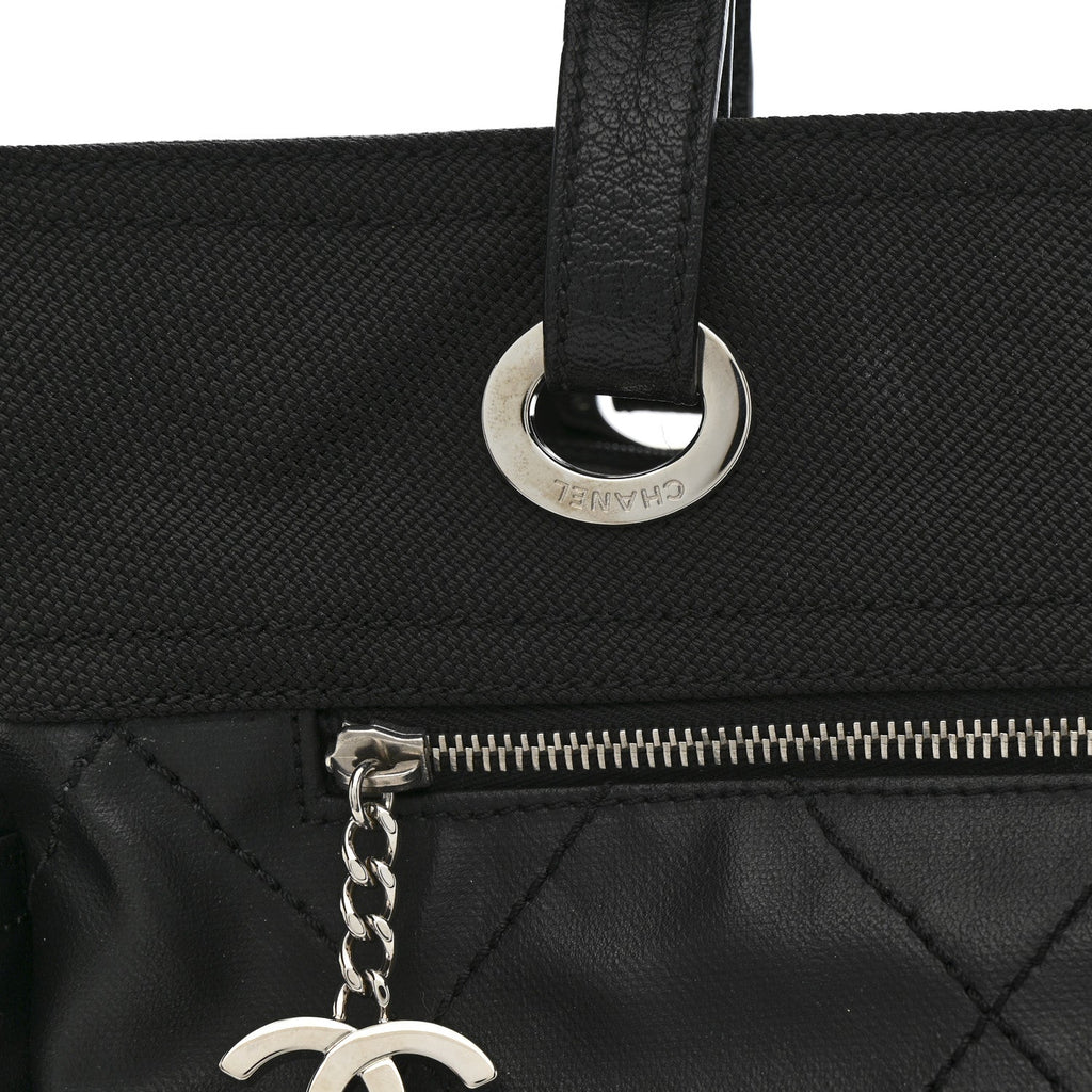 Chanel Coated Canvas Quilted Large Paris Biarritz Tote Black