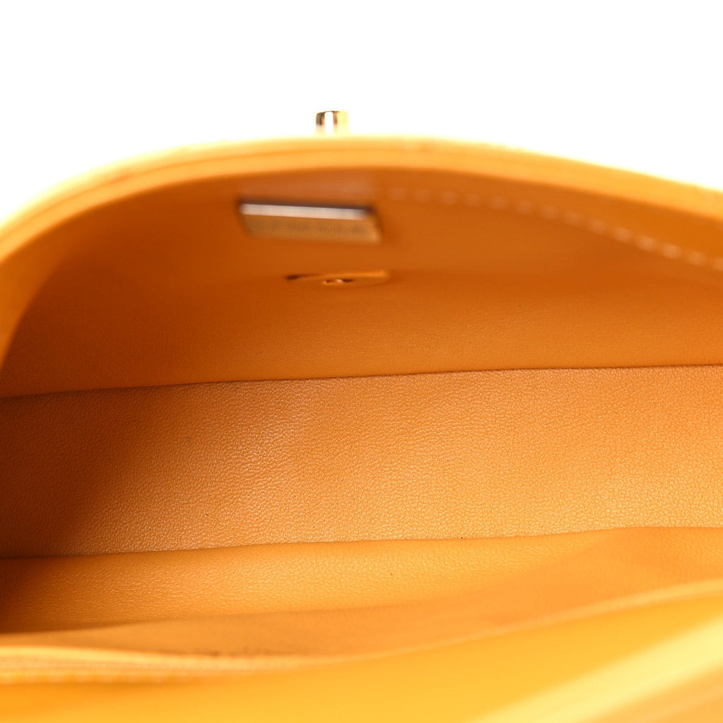 Chanel Shiny Lambskin Quilted Golden Links Top Handle Flap Yellow