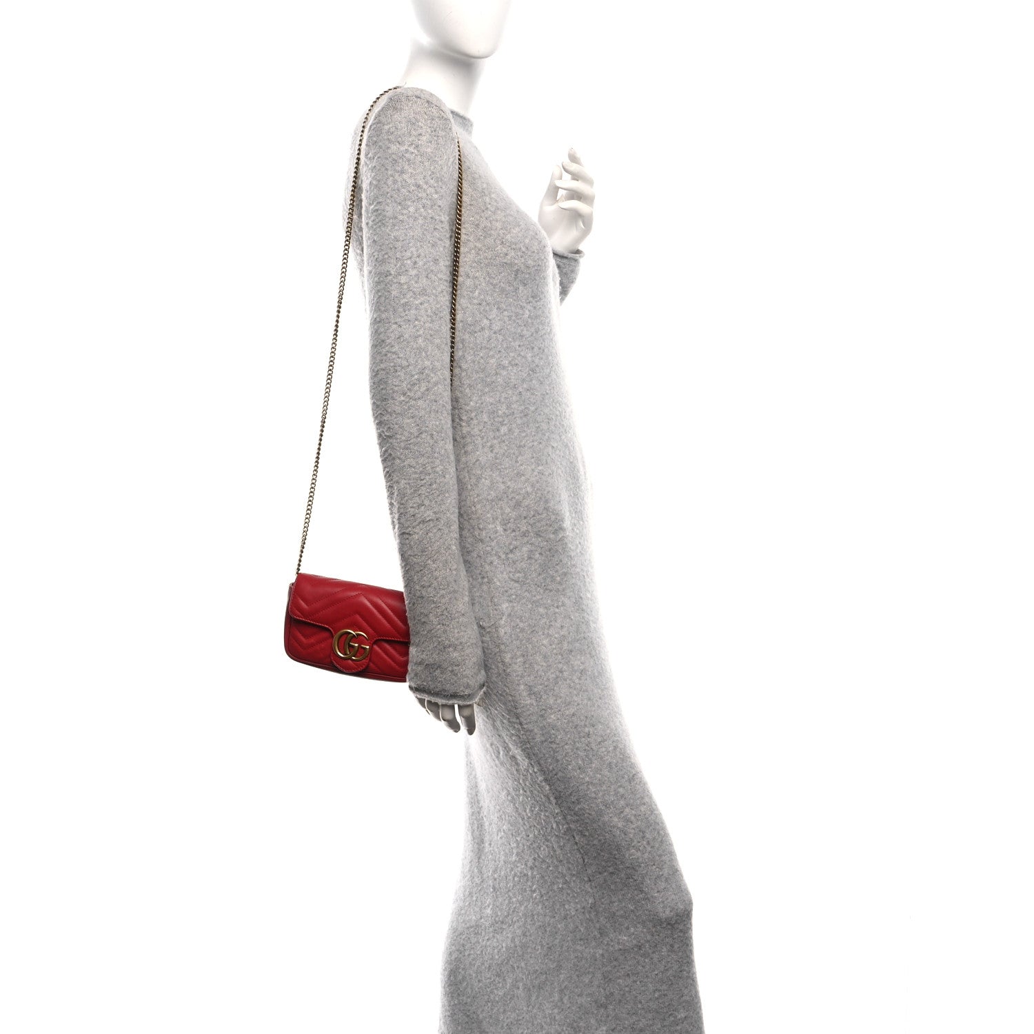 Gucci Calfskin Matelasse Super Mini GG Marmont Shoulder Bag Hibiscus Red