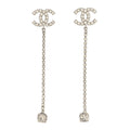 Metal Baguette Round Crystal CC Drop Long Earrings Silver