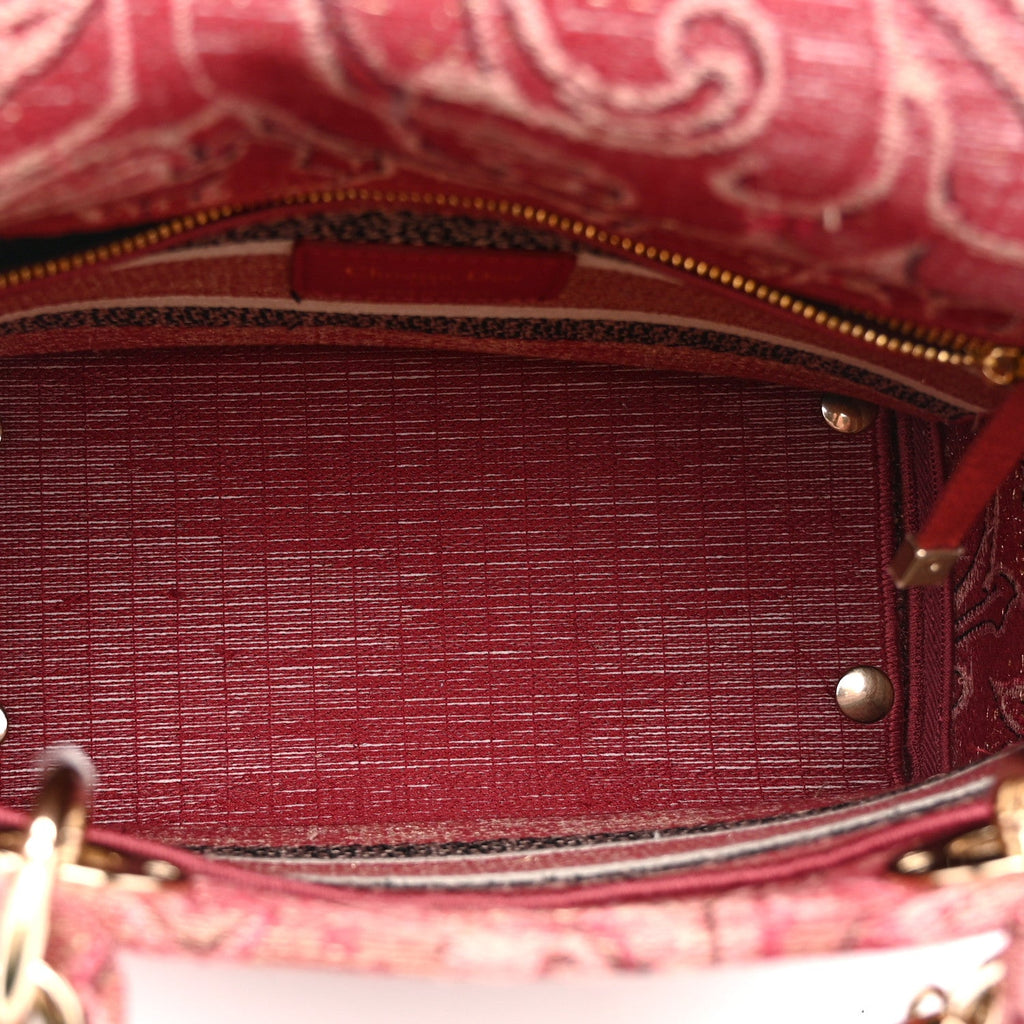 Christian Dior Metallic Canvas Embroidered Brocart Medium Lady D-Lite Pink