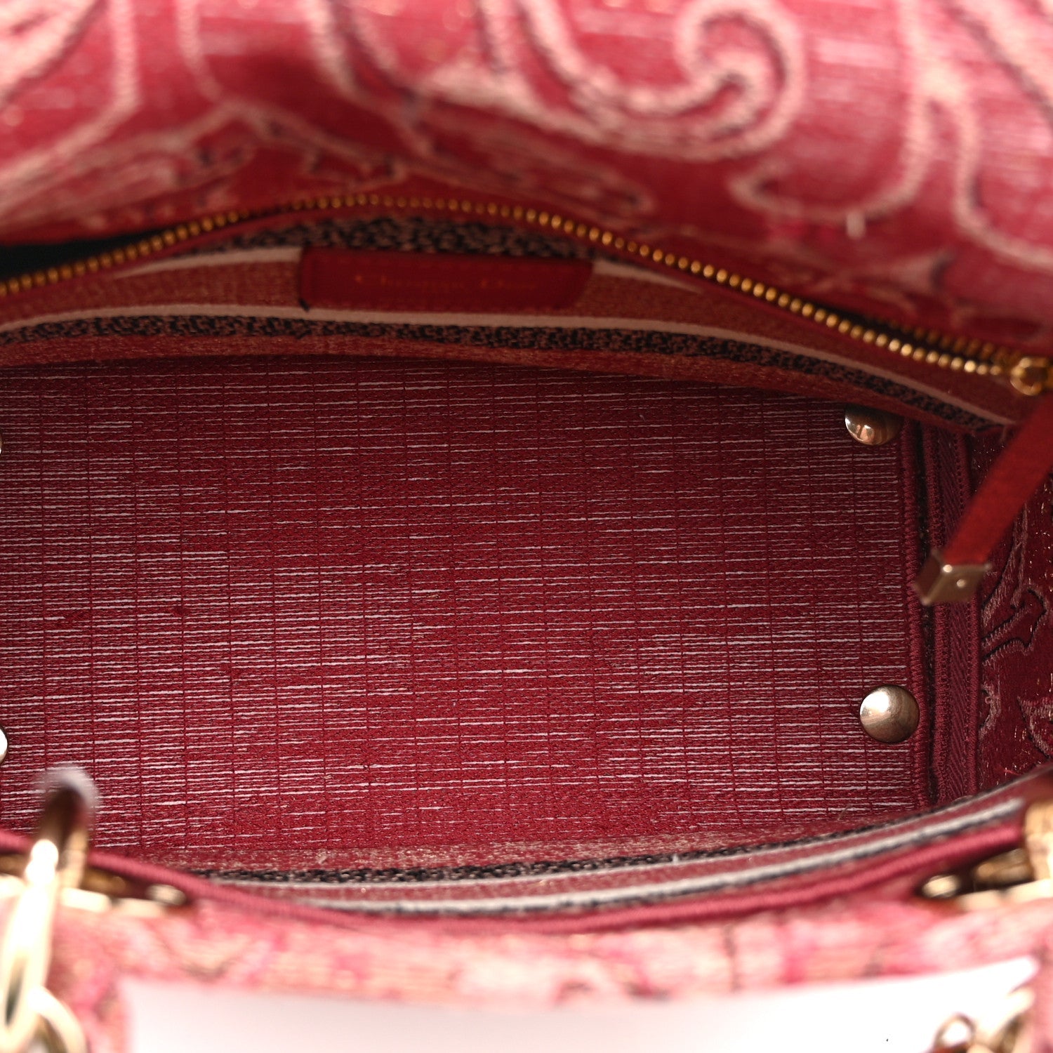 Christian Dior Metallic Canvas Embroidered Brocart Medium Lady D-Lite Pink