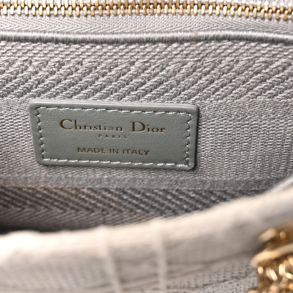 Christian Dior Canvas Embroidered Cannage Medium Lady D-Lite Gray