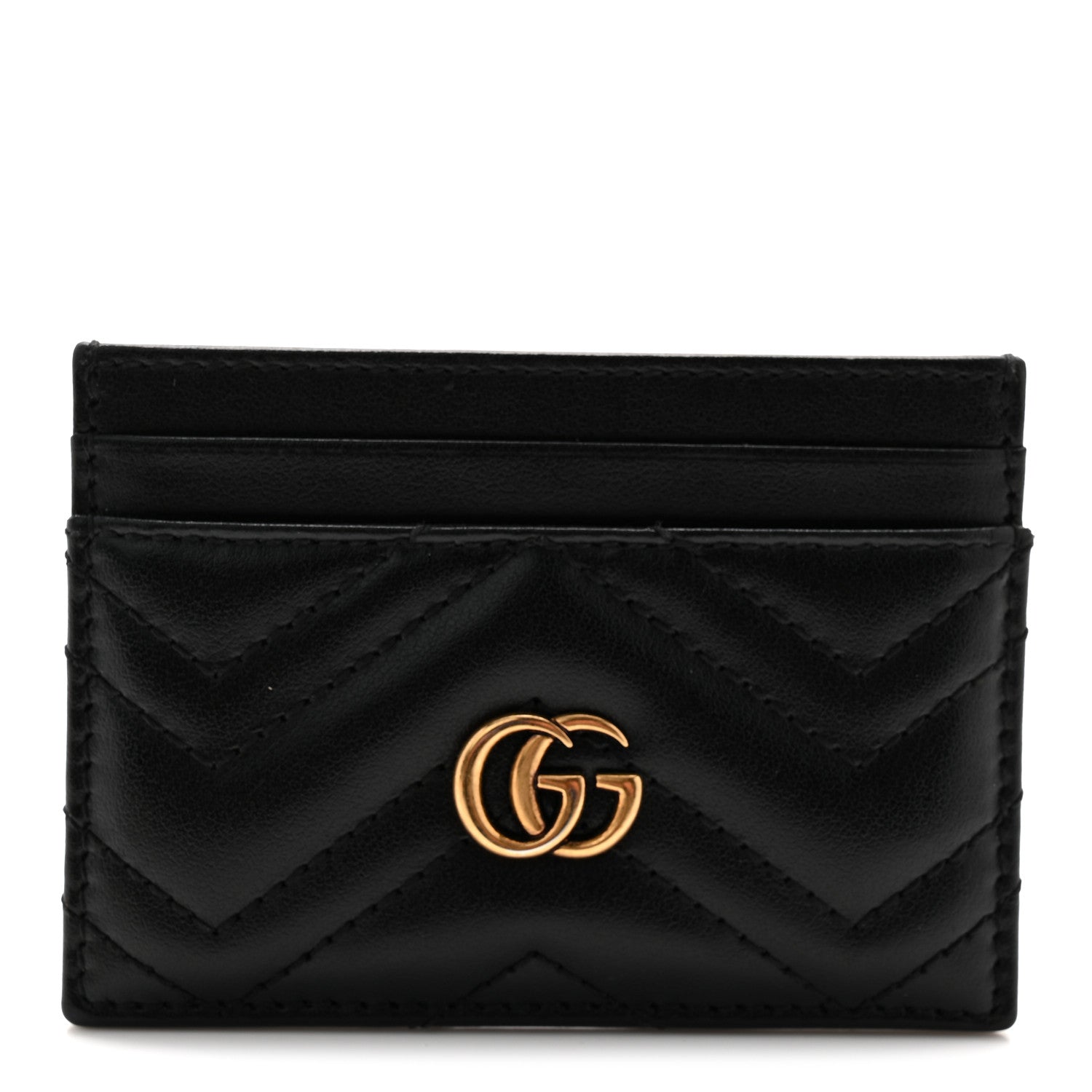 Gucci Calfskin Matelasse GG Marmont Card Holder Black
