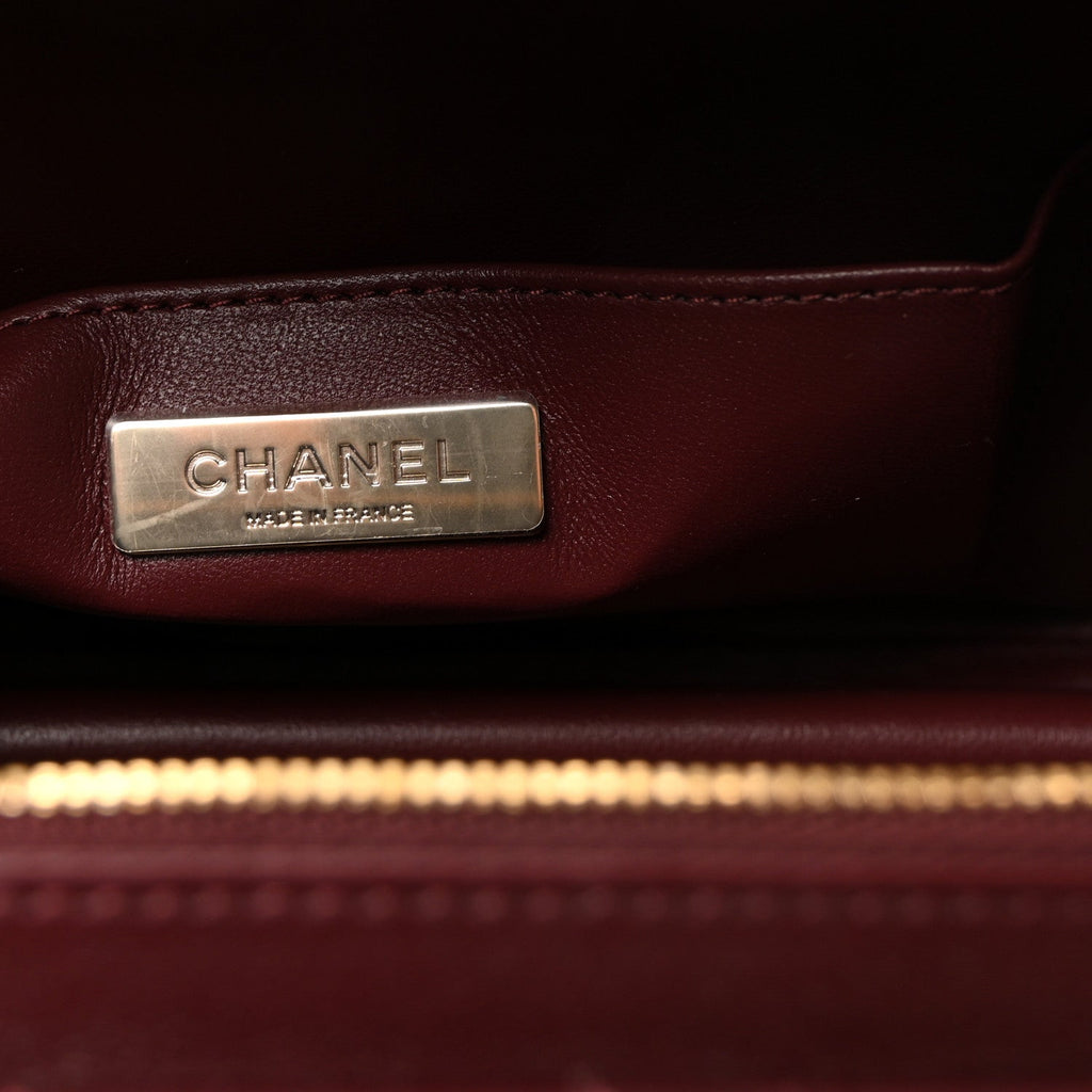 Chanel Calfskin Quilted Studded Square Vanity Case Burgundy