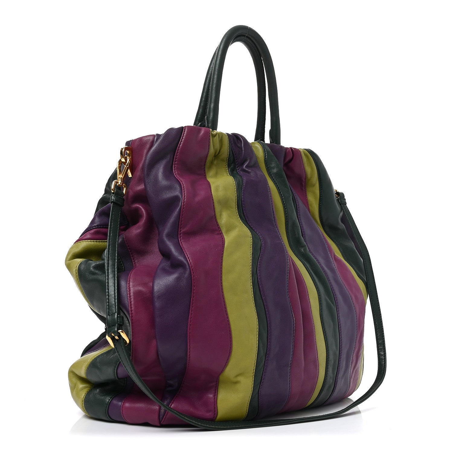 Prada Nappa Trembled Blossoms Stripes Shoulder Bag Viola Alloro