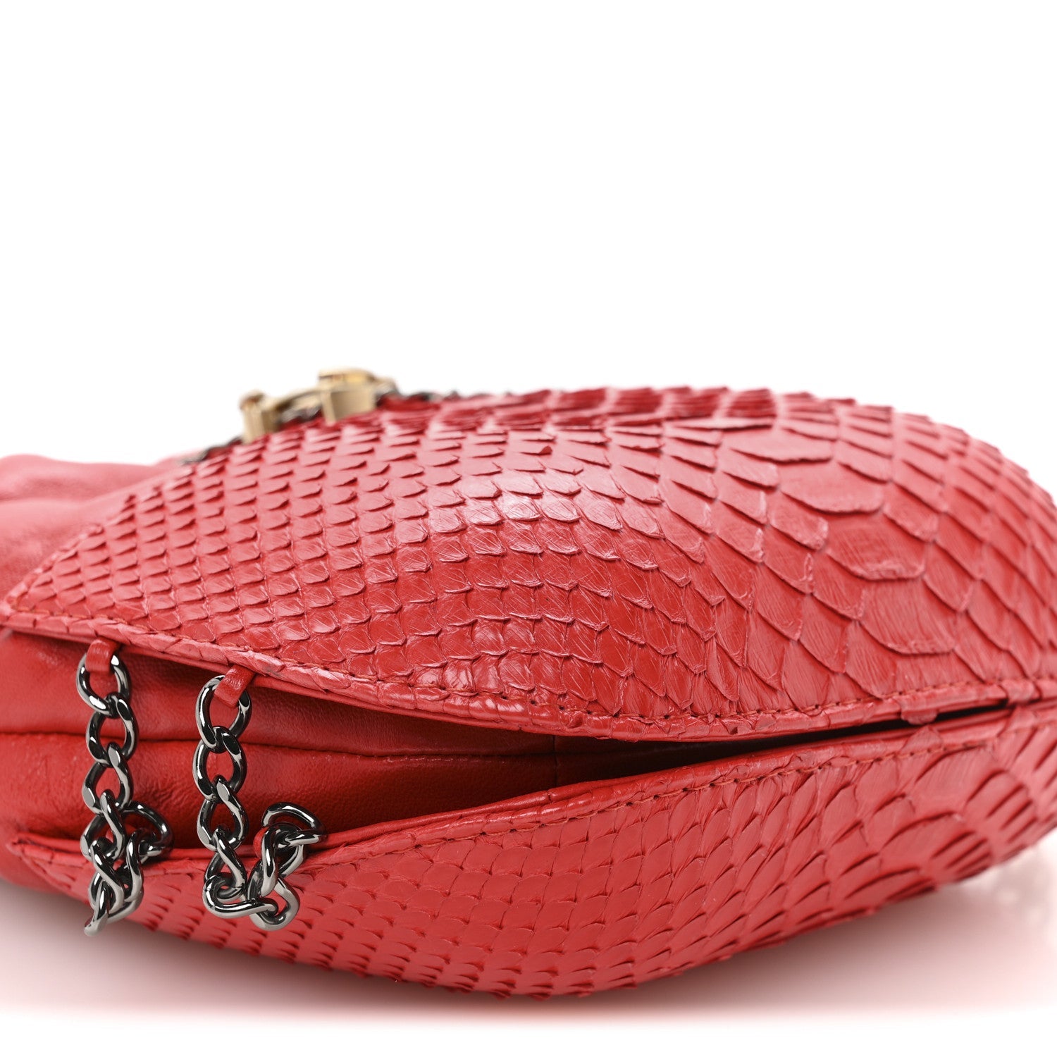 Chanel Snakeskin Calfskin Gabrielle Bucket Red