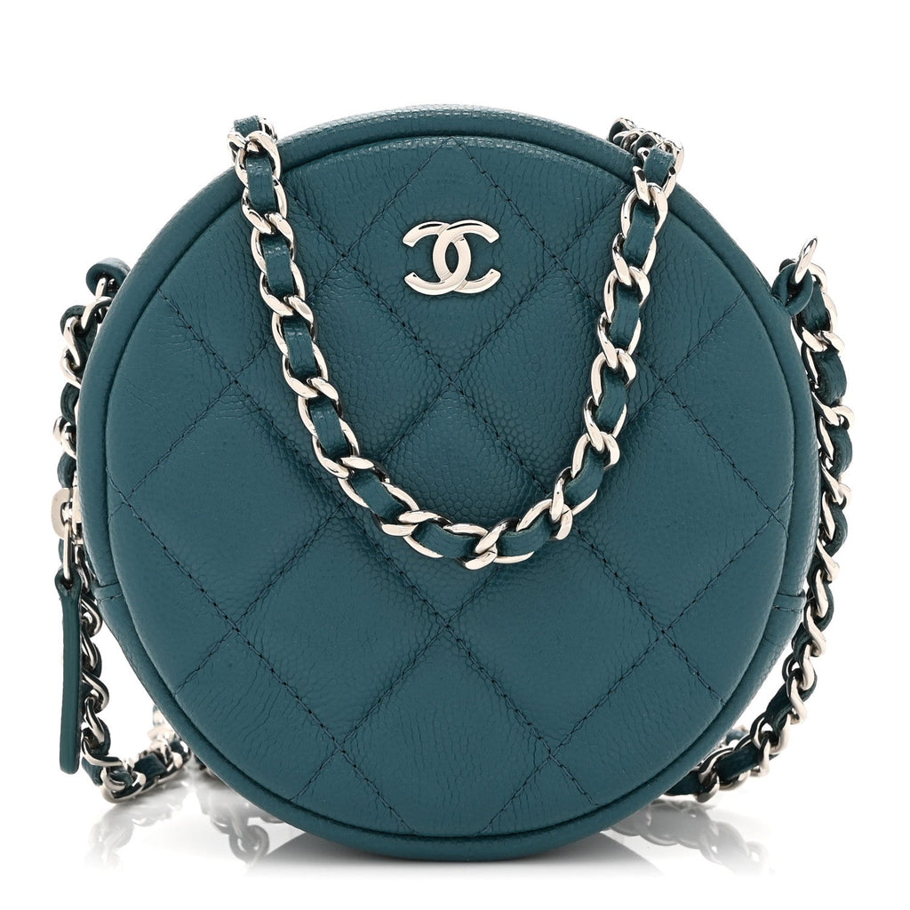 Chanel Caviar Quilted Round Clutch With Chain Green
