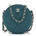 Chanel Caviar Quilted Round Clutch With Chain Green