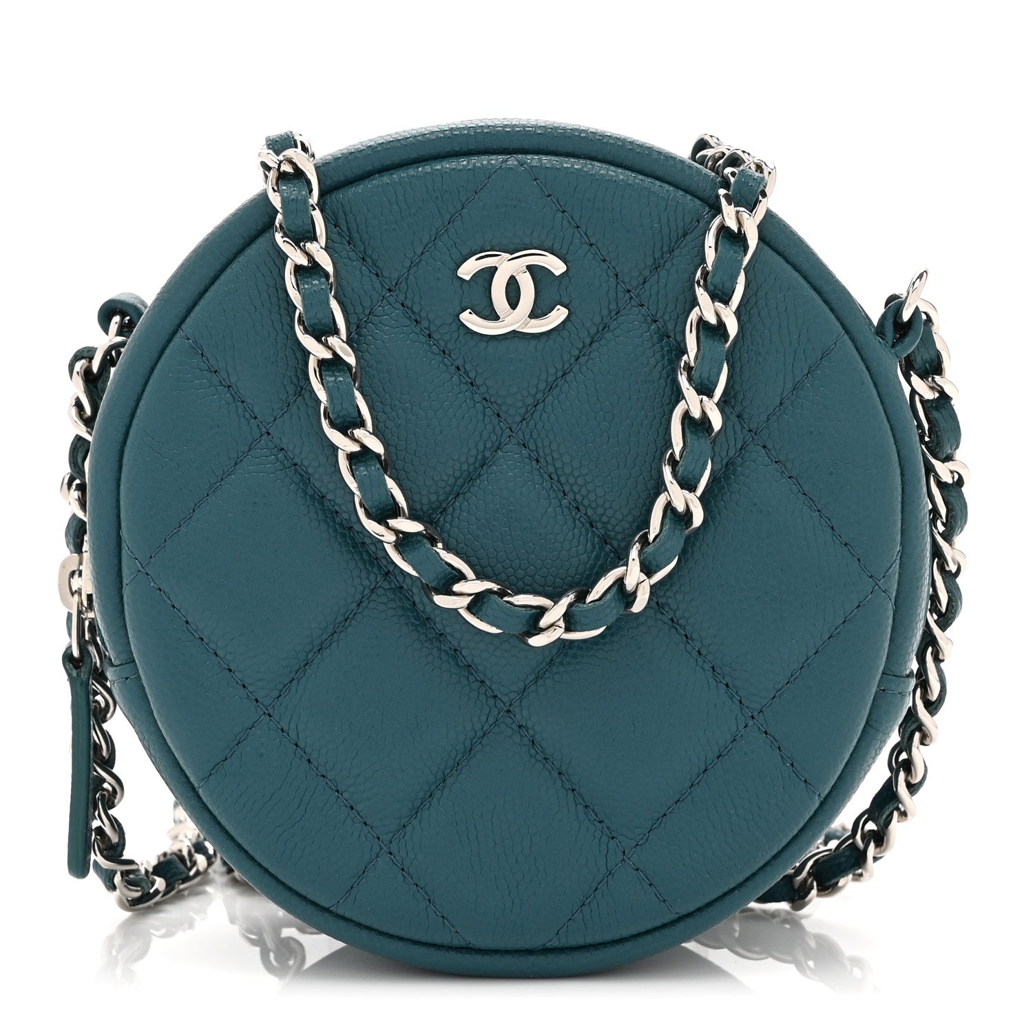 Chanel Caviar Quilted Round Clutch With Chain Green