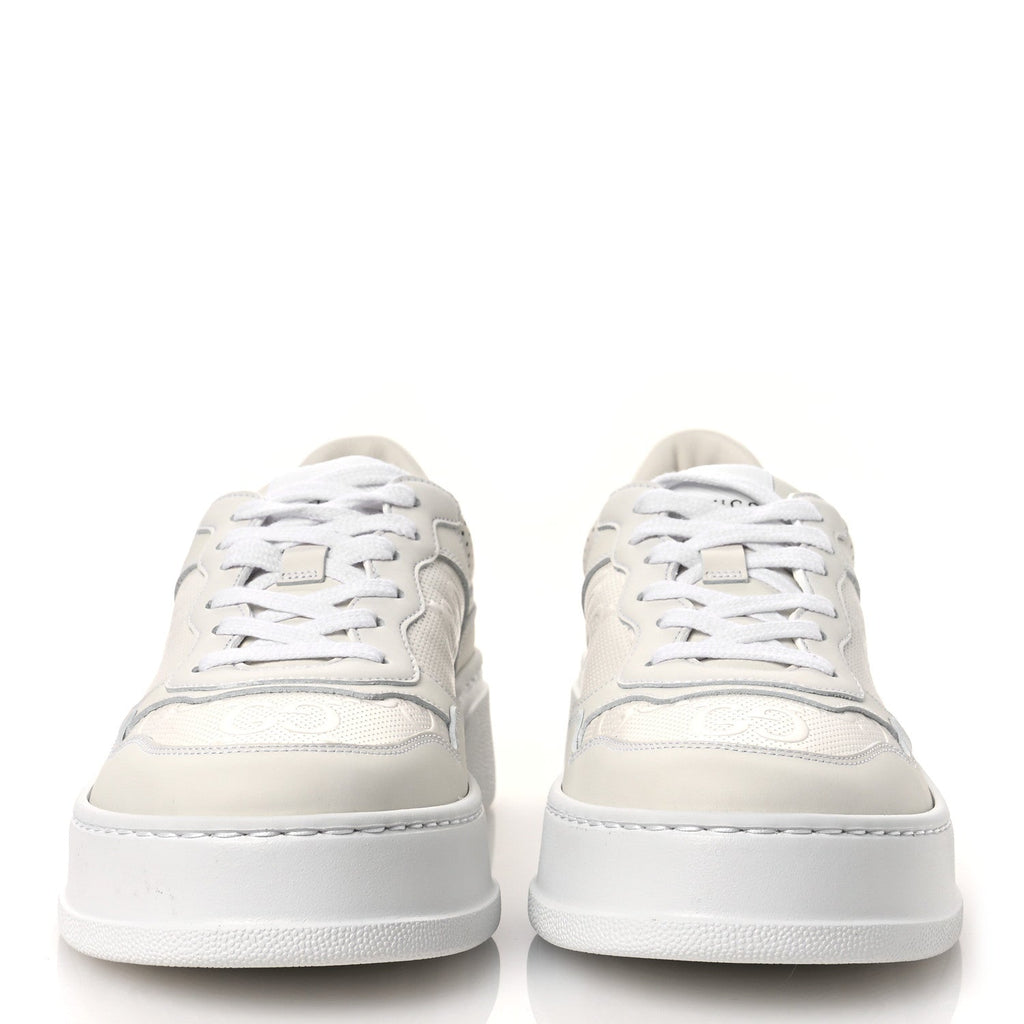 Gucci Calfskin GG Tennis Embossed Perforated Womens Platform 55mm Sneakers 40.5 Great White
