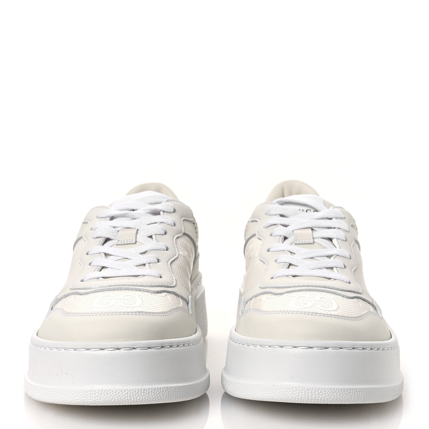 Gucci Calfskin GG Tennis Embossed Perforated Womens Platform 55mm Sneakers 40.5 Great White
