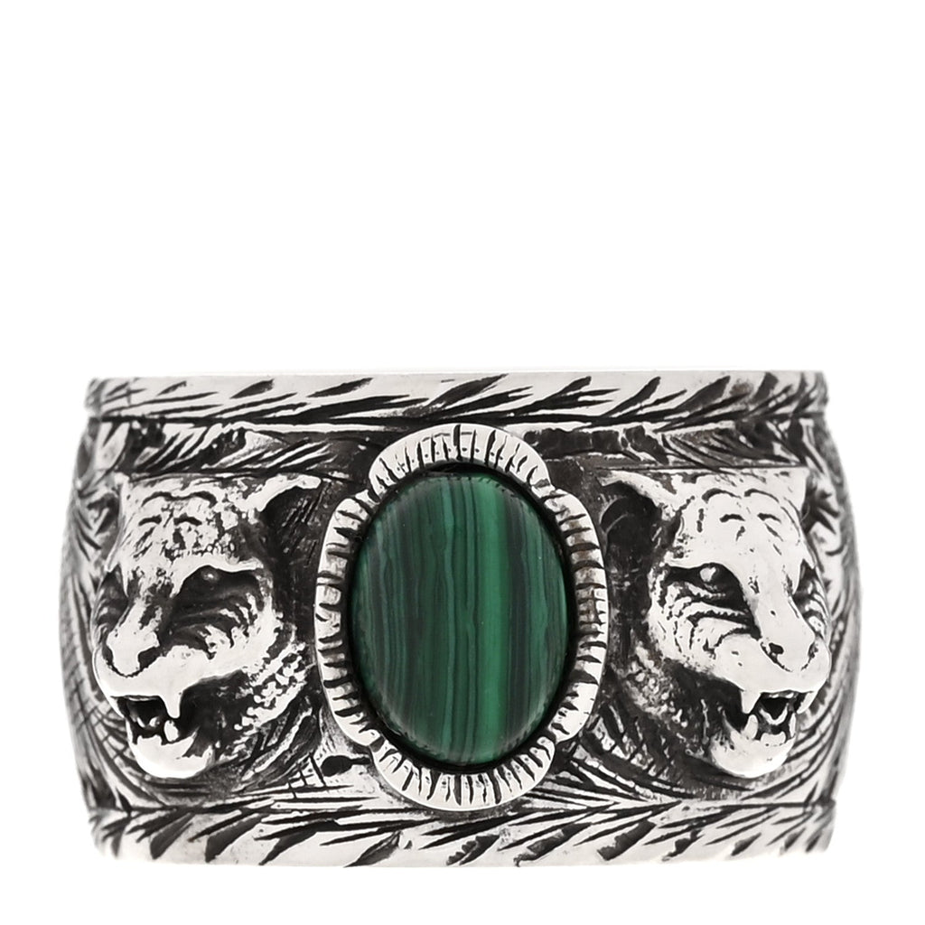 Gucci Sterling Silver Resin Feline Garden Ring 60 9 Green