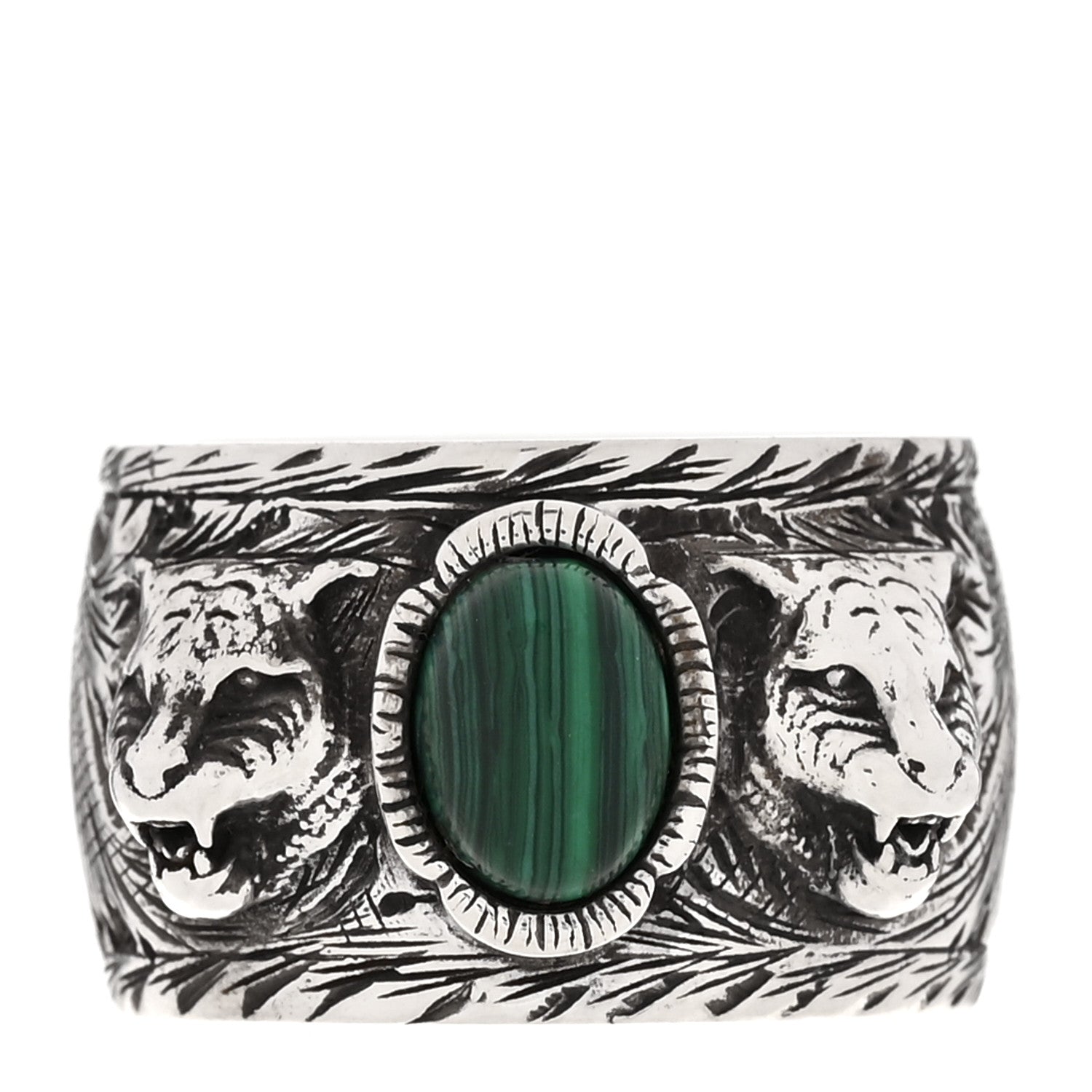 Gucci Sterling Silver Resin Feline Garden Ring 60 9 Green