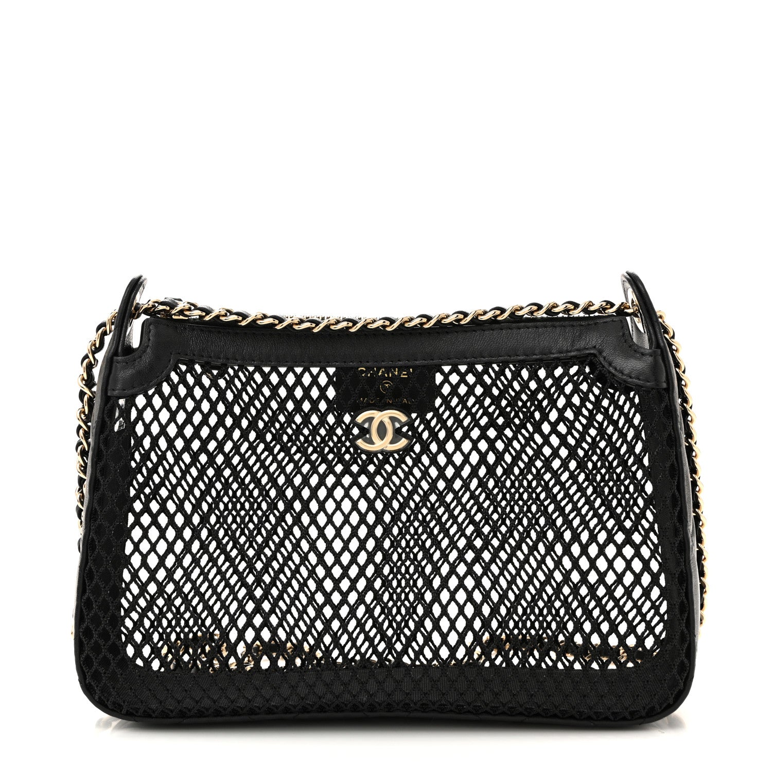 Chanel Mesh Shiny Lambskin Clutch With Chain Black
