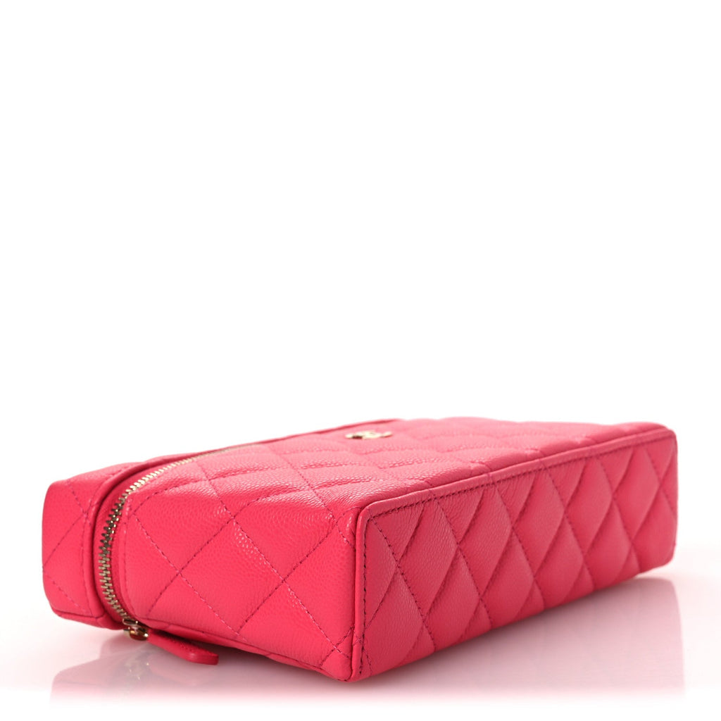 Chanel Caviar Quilted Top Handle Slim Vanity With Chain Fuchsia
