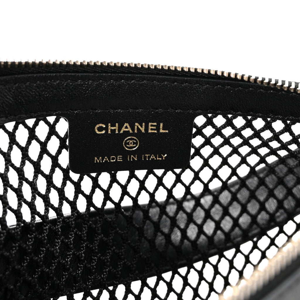 Chanel Mesh Shiny Lambskin Chain Hobo Black