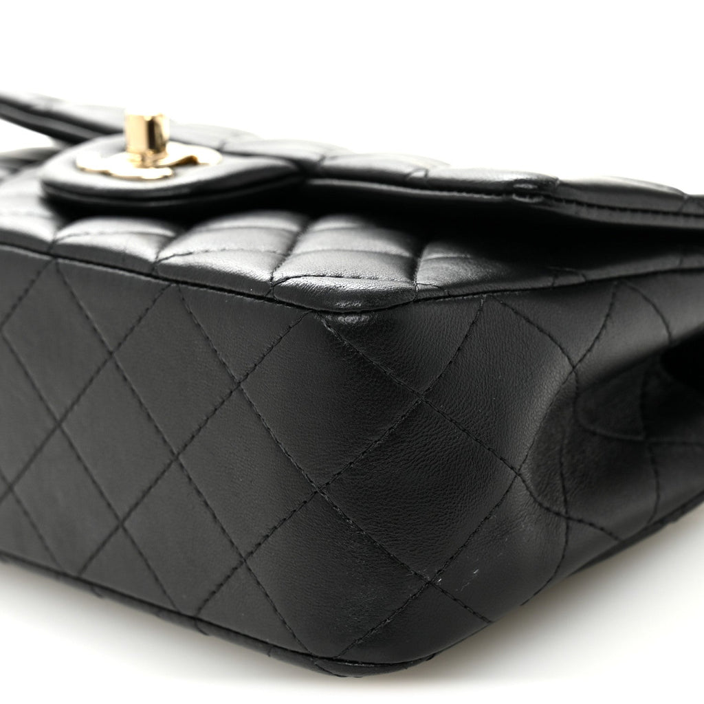 Chanel Lambskin Quilted Mini Top Handle Rectangular Flap Black