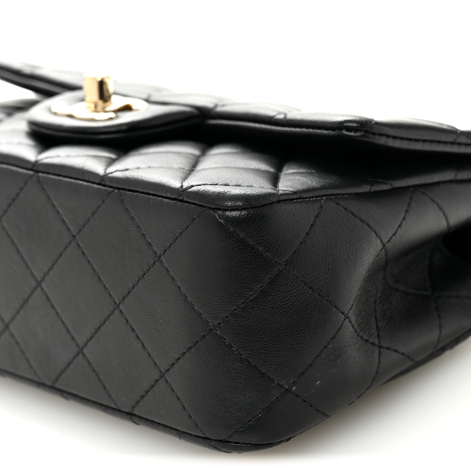 Chanel Lambskin Quilted Mini Top Handle Rectangular Flap Black