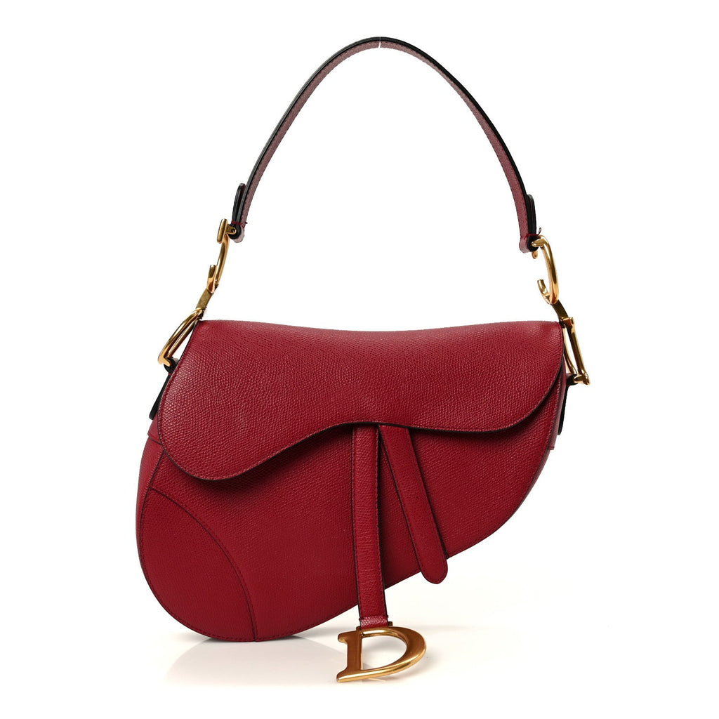 Christian Dior Grained Calfskin Saddle Bag Red