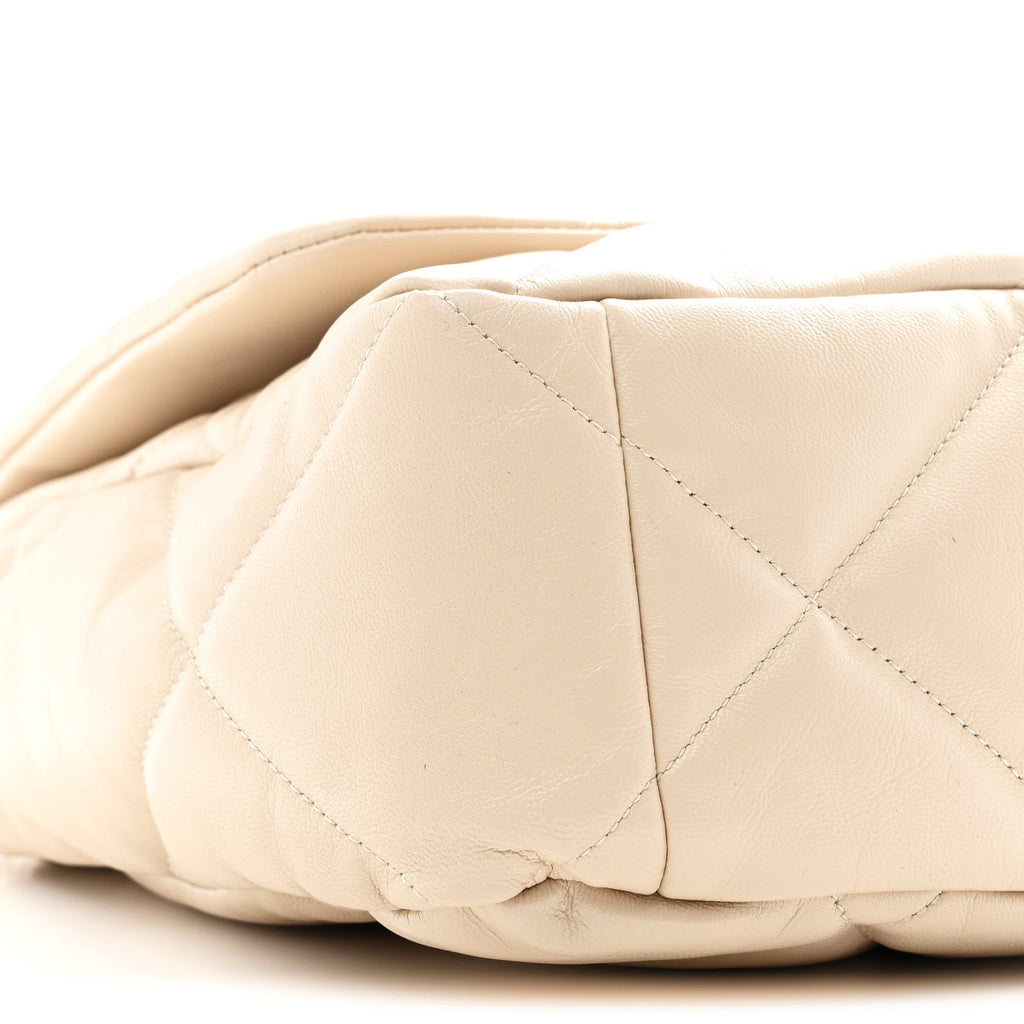 Chanel Goatskin Quilted Maxi Chanel 19 Flap Beige