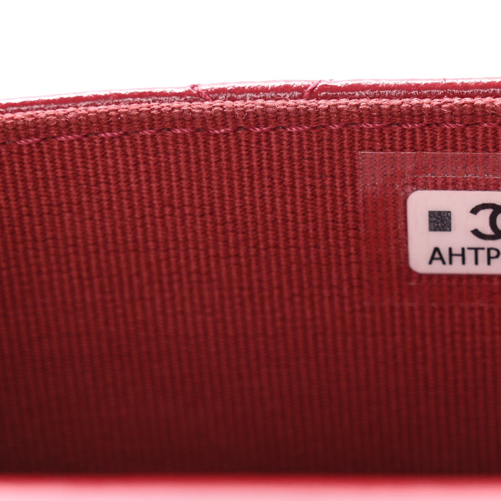 Chanel Shiny Lambskin Quilted Mini Metal Top Handle Clutch With Chain  Red