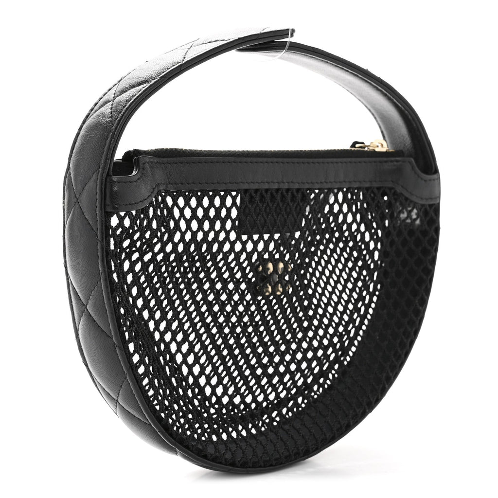 Chanel Mesh Shiny Lambskin Pouch Hobo Black