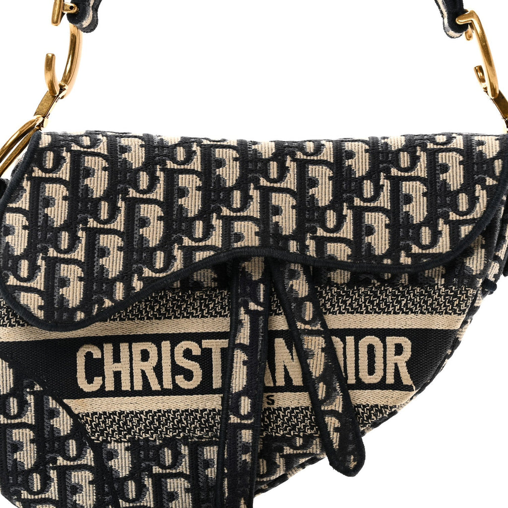Christian Dior Oblique Embroidered Saddle Bag Blue