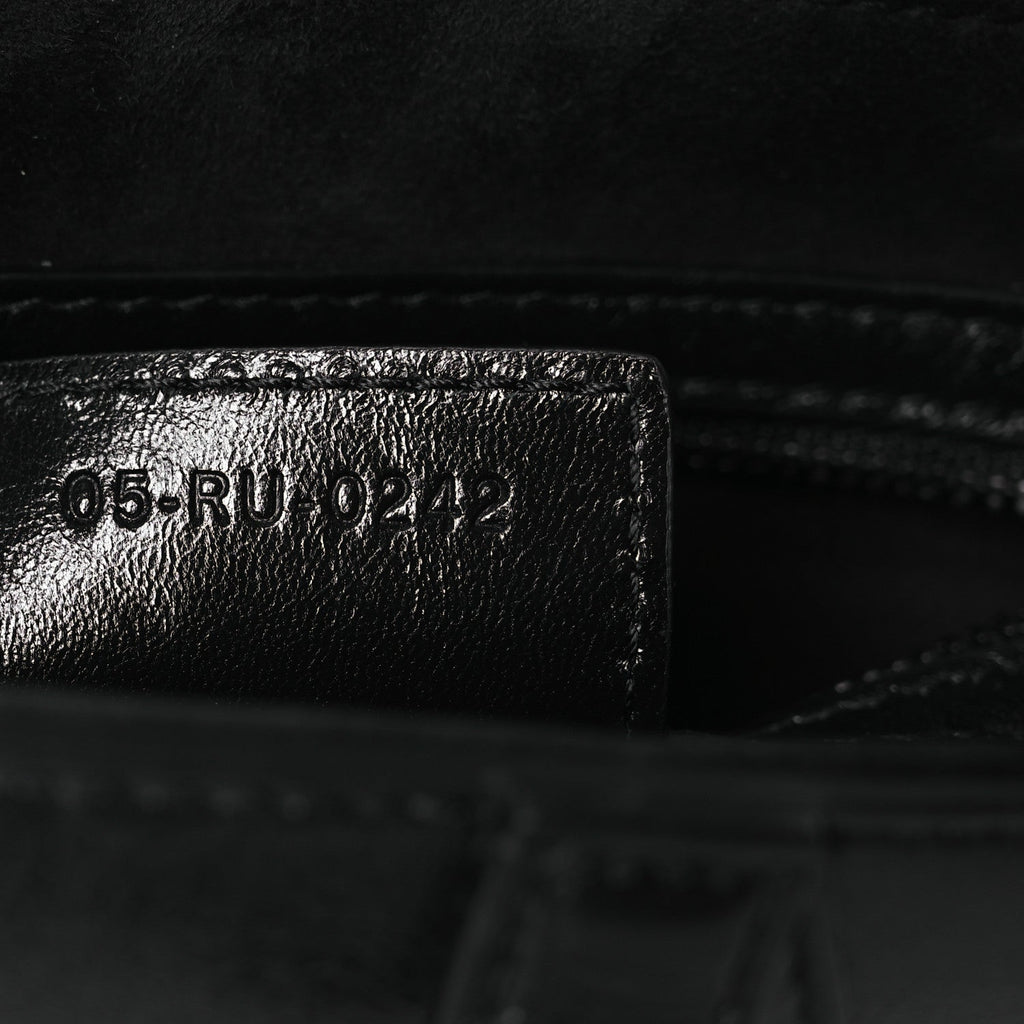 Christian Dior Shiny Crinkled Calfskin Studded Saddle Bag Black