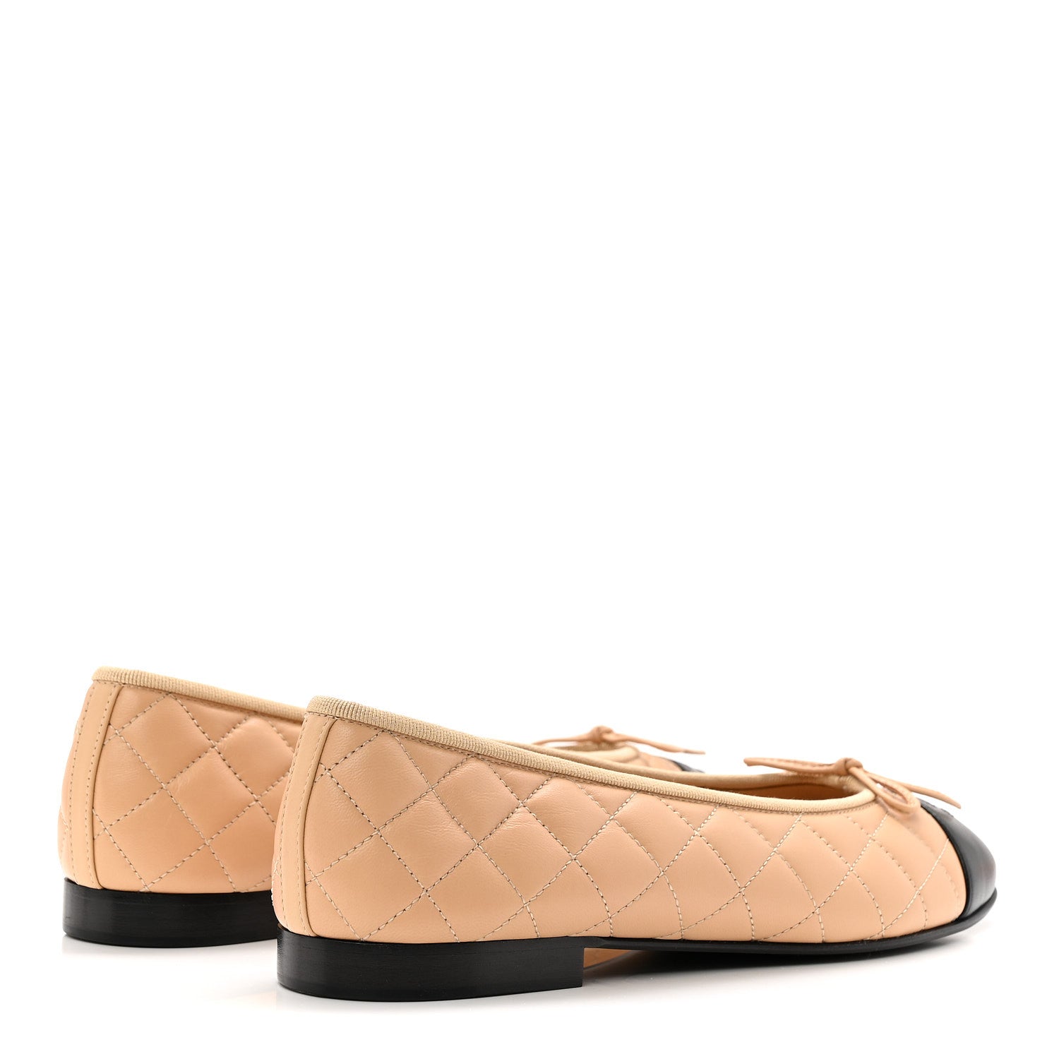 Lambskin Quilted CC Cap Toe Ballerina Flats 40 Beige Black