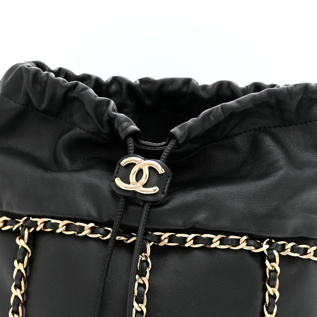 Chanel Lambskin Bucket Chain Drawstring Bag Black