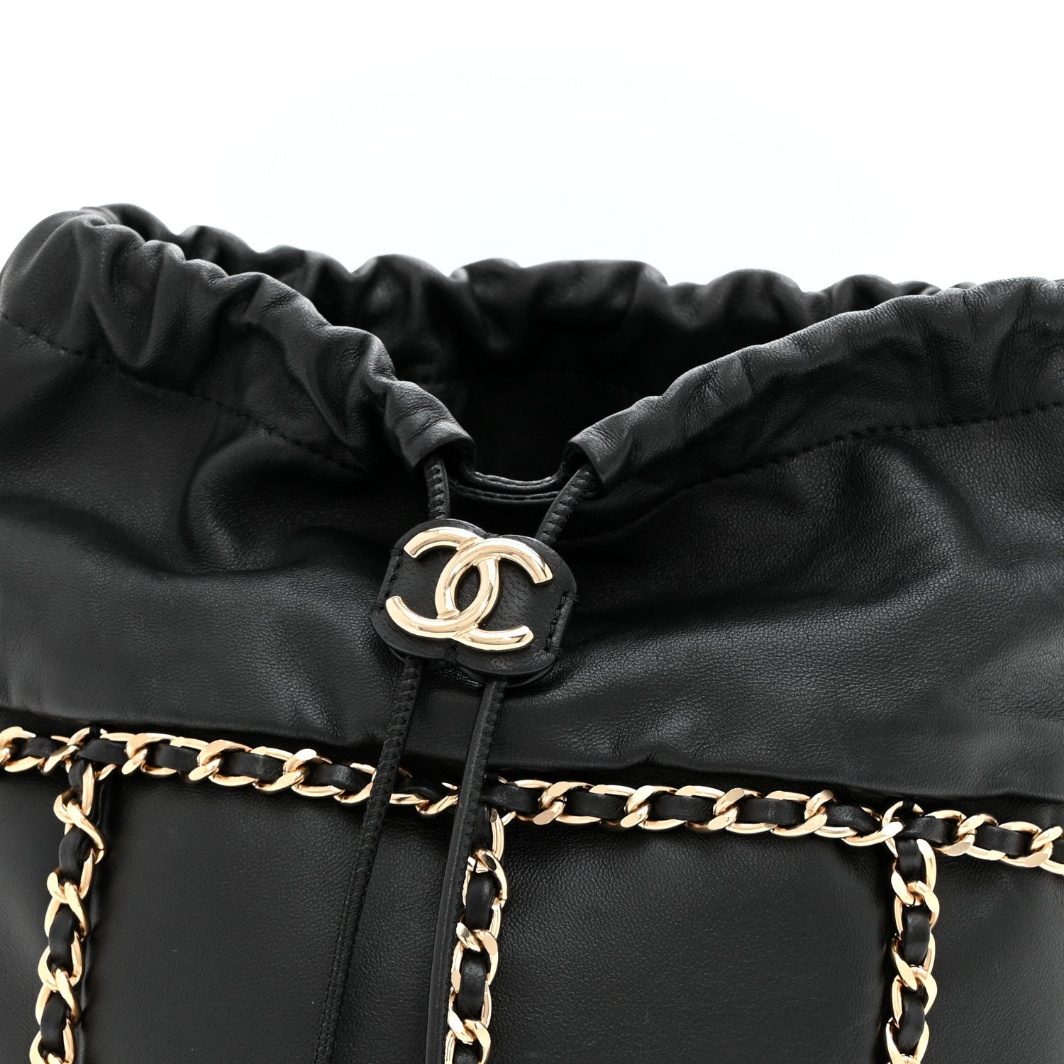Chanel Lambskin Bucket Chain Drawstring Bag Black