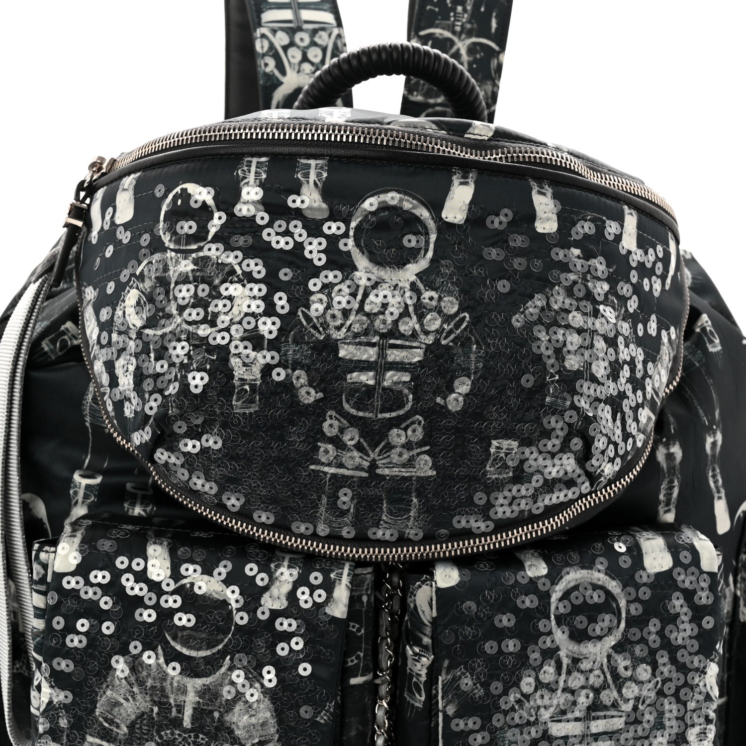 Chanel Sequin Nylon Lambskin Astronaut Essentials Backpack Black White