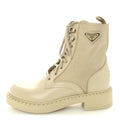 Prada Spazzolato Re-Nylon Metal Triangle Logo Womens 50mm Combat Boots 39 Deserto