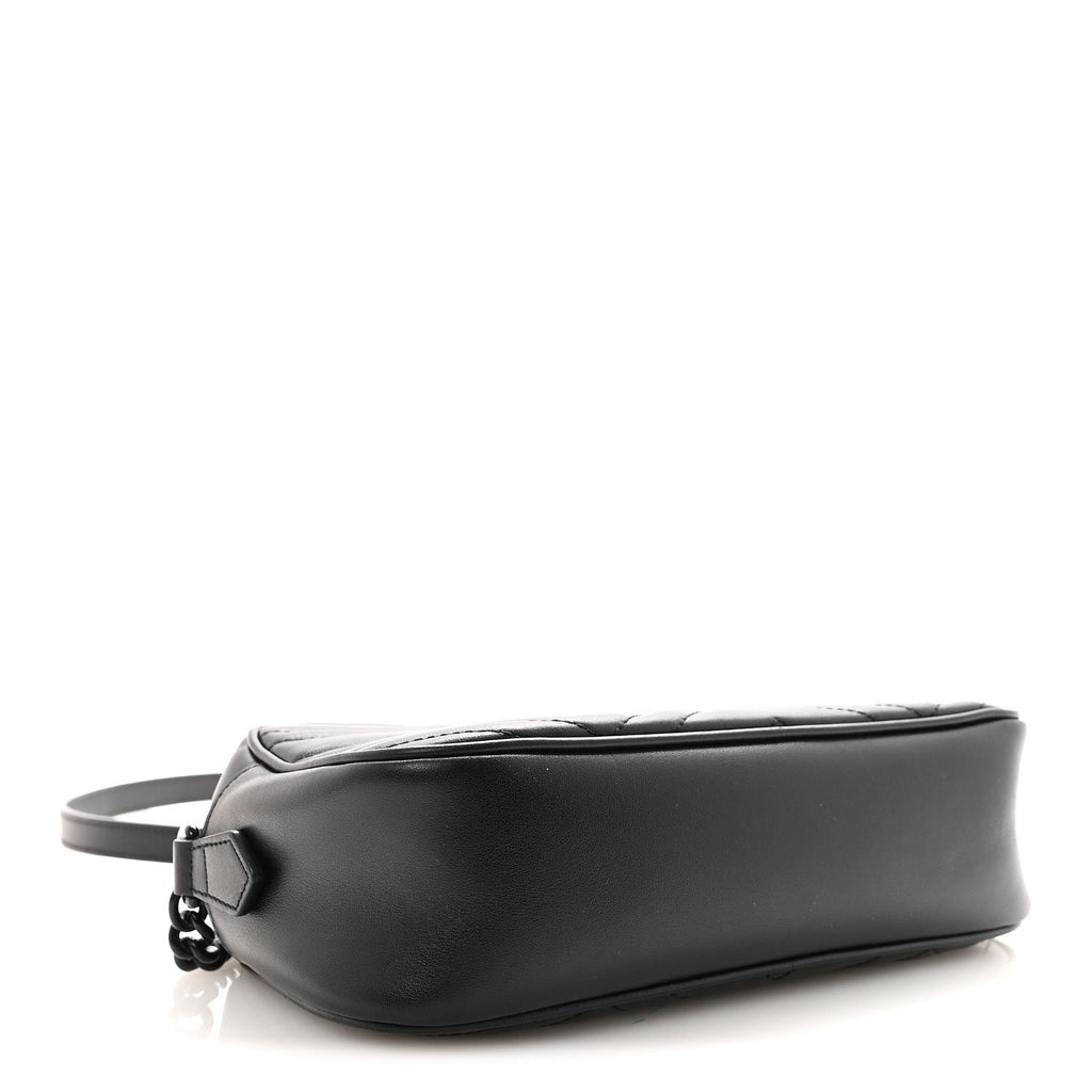 Gucci Calfskin Matelasse Monochrome Small GG Marmont Chain Shoulder Bag Black