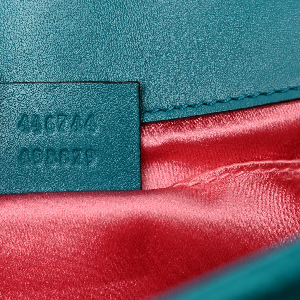 Gucci Velvet Matelasse Mini GG Marmont Shoulder Bag Pavone Cyan