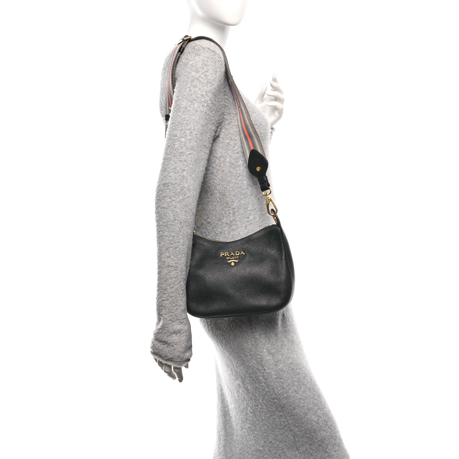 Prada Vitello Phenix Zippered Messenger Hobo Black