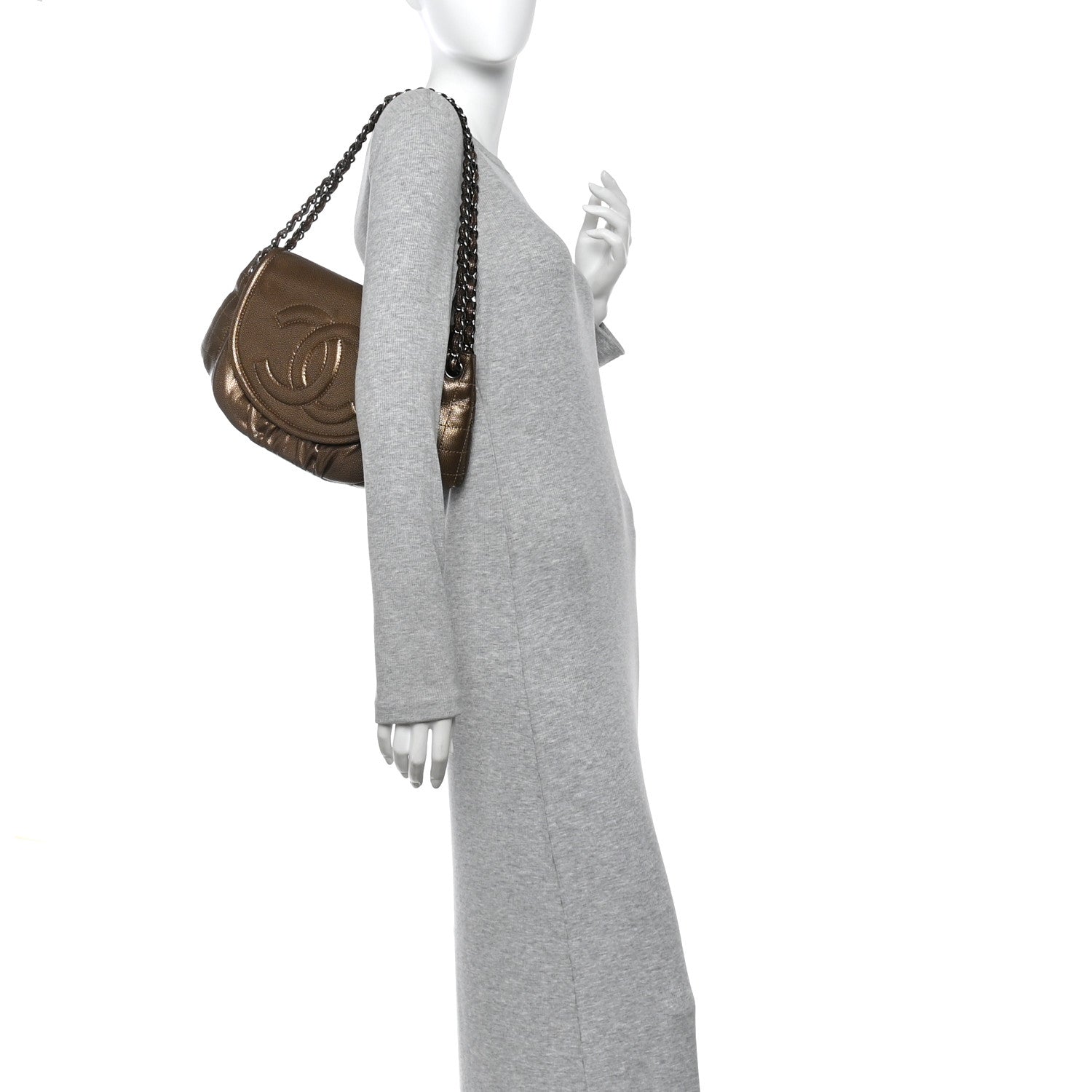 Chanel Metallic Caviar Half Moon Large Flap Bronze
