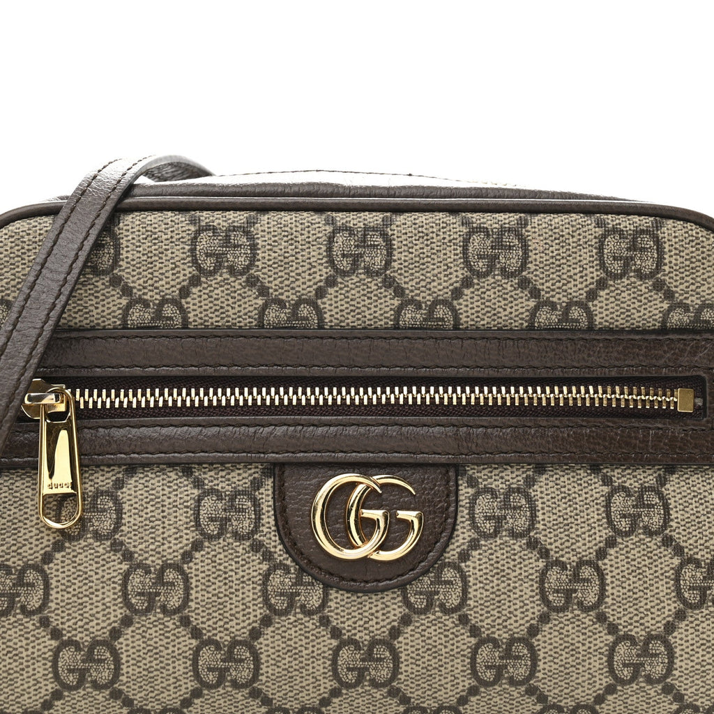 Gucci GG Supreme Monogram Textured Calfskin Super Mini Ophidia Shoulder Bag Beige Ebony New Acero